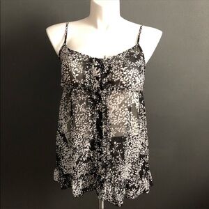 Express Floral Ruffle Sheer Button Down Tank Top L